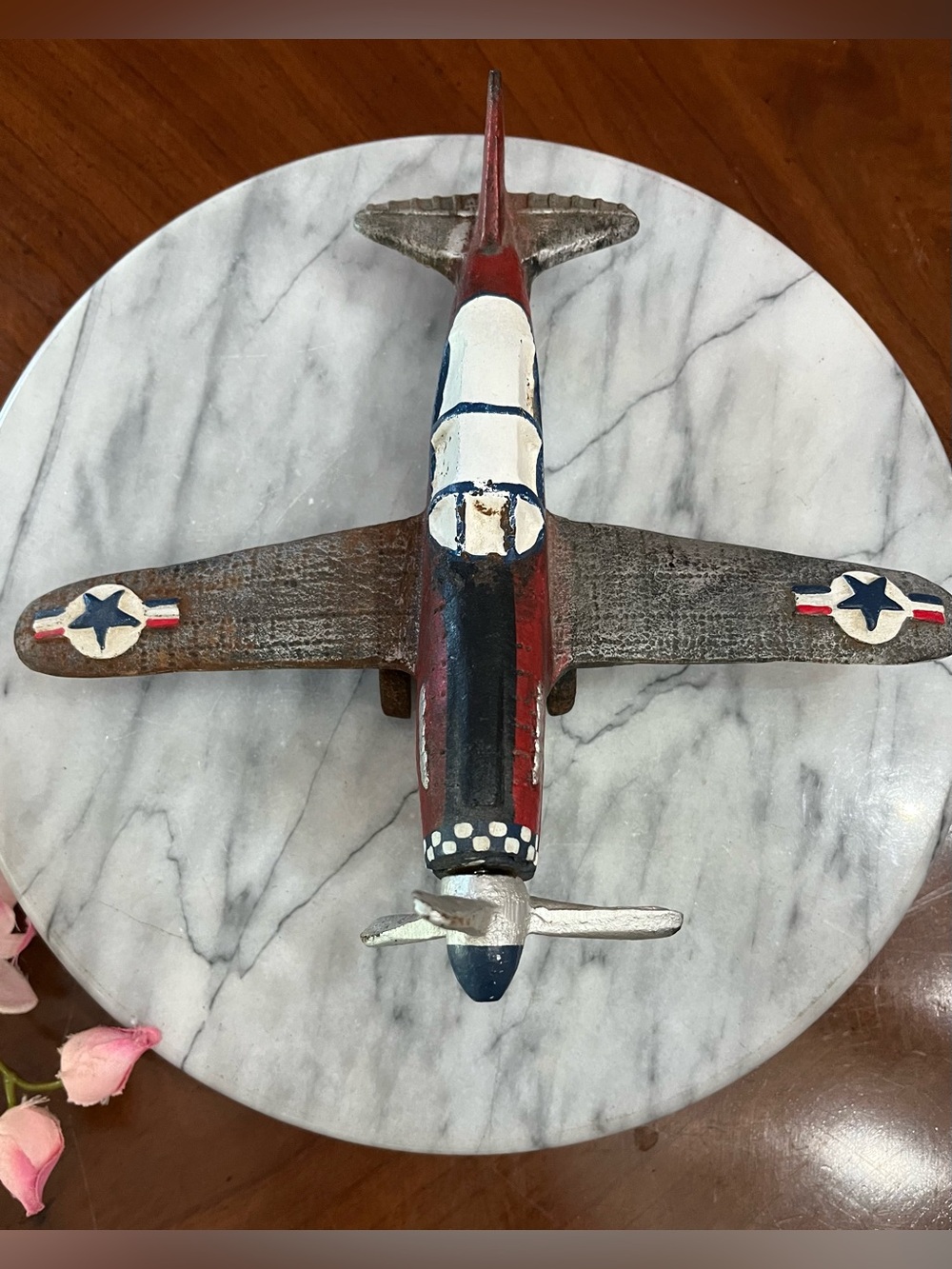 Cast Iron P-40 Warhawk Fighter Plane Model Heavy Metal Decor, Rolling Wheels